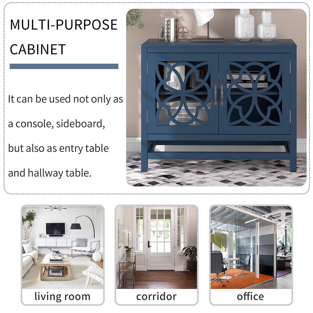 Lowestbest Freestanding Storage Cabinet, Wooden Floor Cabinet Accent Table, Navy Blue Lowestbest Freestanding Storage Cabinet, Wooden Floor Cabinet Accent Table, Navy Blue