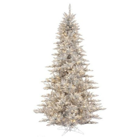 5.5' Pre-Lit Silver Tinsel Fir Artificial Christmas Tree - Clear Lights