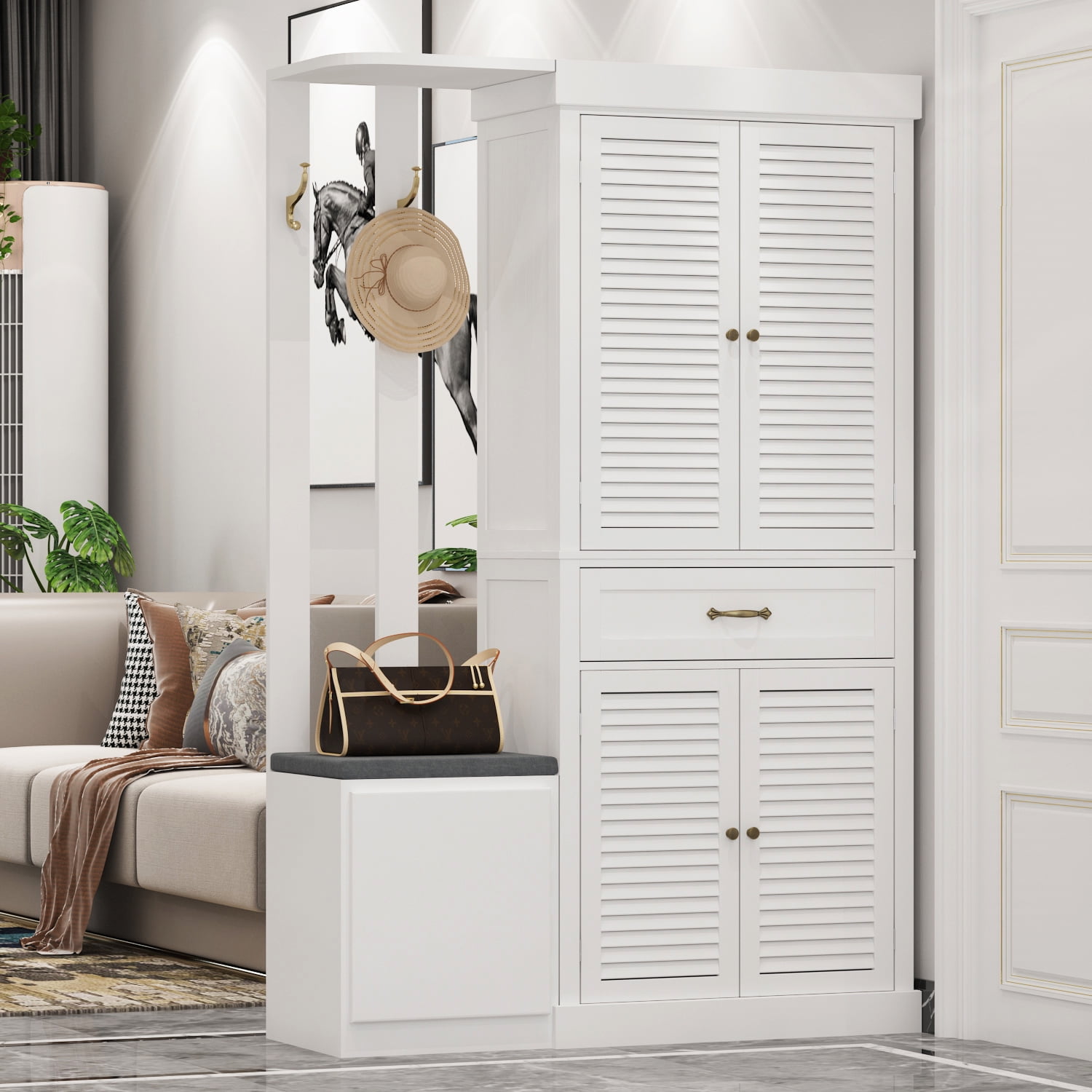 FUFU&GAGA Shoe with Louvered Door and Drawer, 71.6"H Tall