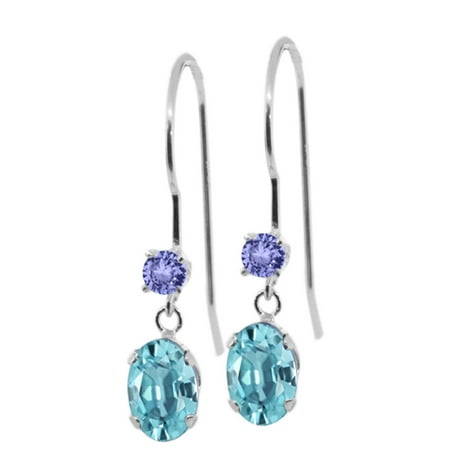 - 1.66 Ct Oval Blue Zircon Blue Tanzanite 14K White Gold Earrings