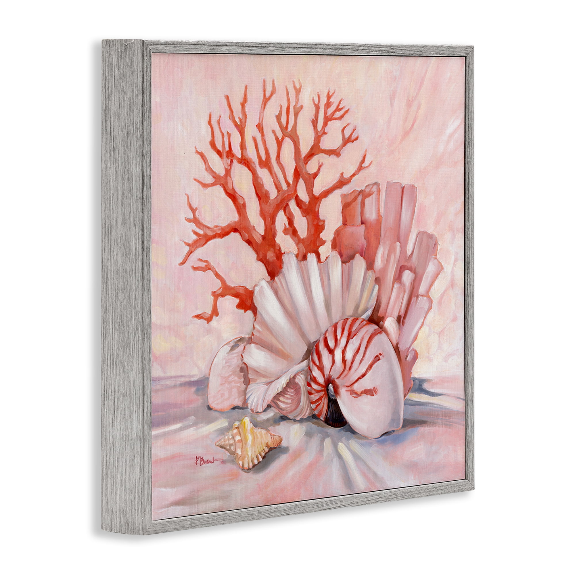 Stupell Industries Pink Coral Still Life Animals & Insects Painting Gray Framed Art Print Wall Art, 17 x 17