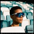 thumbnail image 4 of Oversized Mens Mirrored Shield Sunglasses Rimless Sport Wraparound UV400 / White Frame - Blue Mirror Lens, 4 of 7