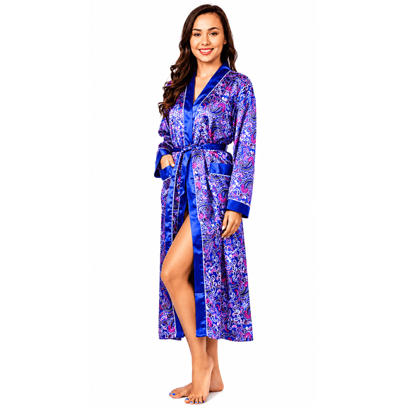 Up2date Fashion Long Satin Robes for Women Lightweight Silky Soft Full Sleeves Bathrobe Cozy Housecoat Loungewear with Pockets