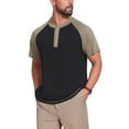 thumbnail image 4 of INSPIRE CHIC Men's Raglan Retro Colorblock Short Sleeve Button Down Henley Shirt M Black, 4 of 5