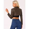 thumbnail image 4 of DARING DIVA Women's Faux Leather Cropped Zipper Front Moto Jackets XL Brown, 4 of 6