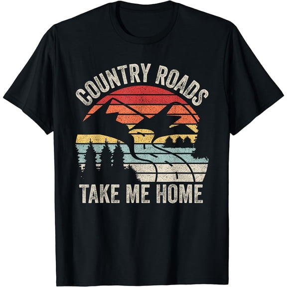 Vintage Retro Country Roads Take Me Home T-Shirt Black Medium