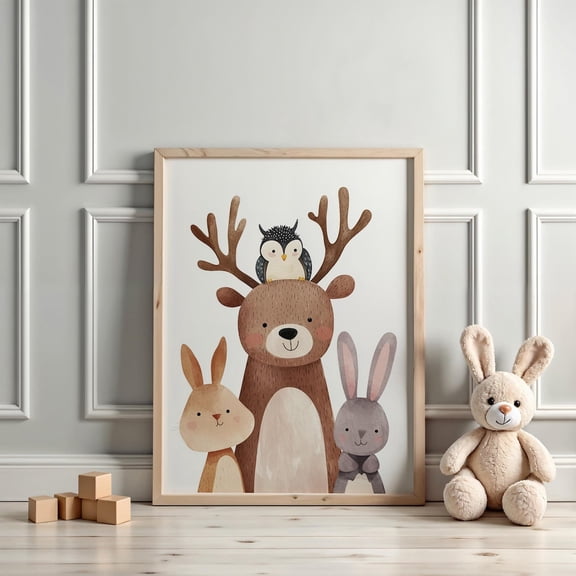 Woodland Animals Nursery Art Forest Baby Room Decor Nature Print, Unframed Paper Poster 8x10in