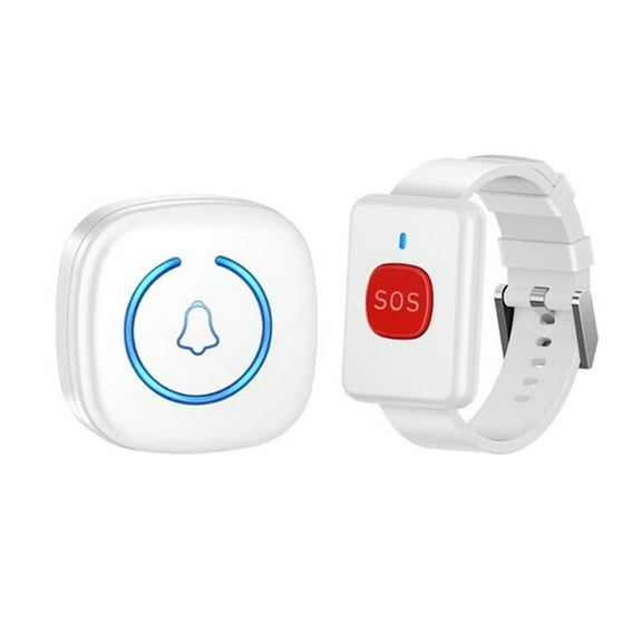 Wireless Watch Button Pager Emergency SOS Pager Emergency Call Button for Kids Elderly Patient Call System US Plug White