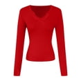 thumbnail image 4 of idosla Womens Long Sleeve Shirts V-Neck Rib Knit Slim Fit Tops Casual Stretch Basic Tee Going Out Top Fall Fashion 2025 (Red, XXL), 4 of 6