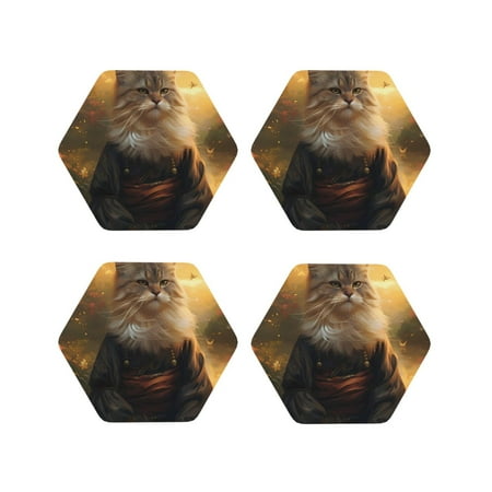 

Tideii Lakeside Flower Field Cat for Leather Coasters 4 Pieces Anti-fouling and Anti-scalding Decorative Coasters Suitable for Restaurants Kitchens Coffee Shops-Hexagon