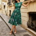 thumbnail image 6 of Xaqiouau Womens Floral Midi Dress Cap Sleeve Casual Summer A Line Dress Crew Neck Fit and Flare Belted Party Wedding Guest Dress, 6 of 9