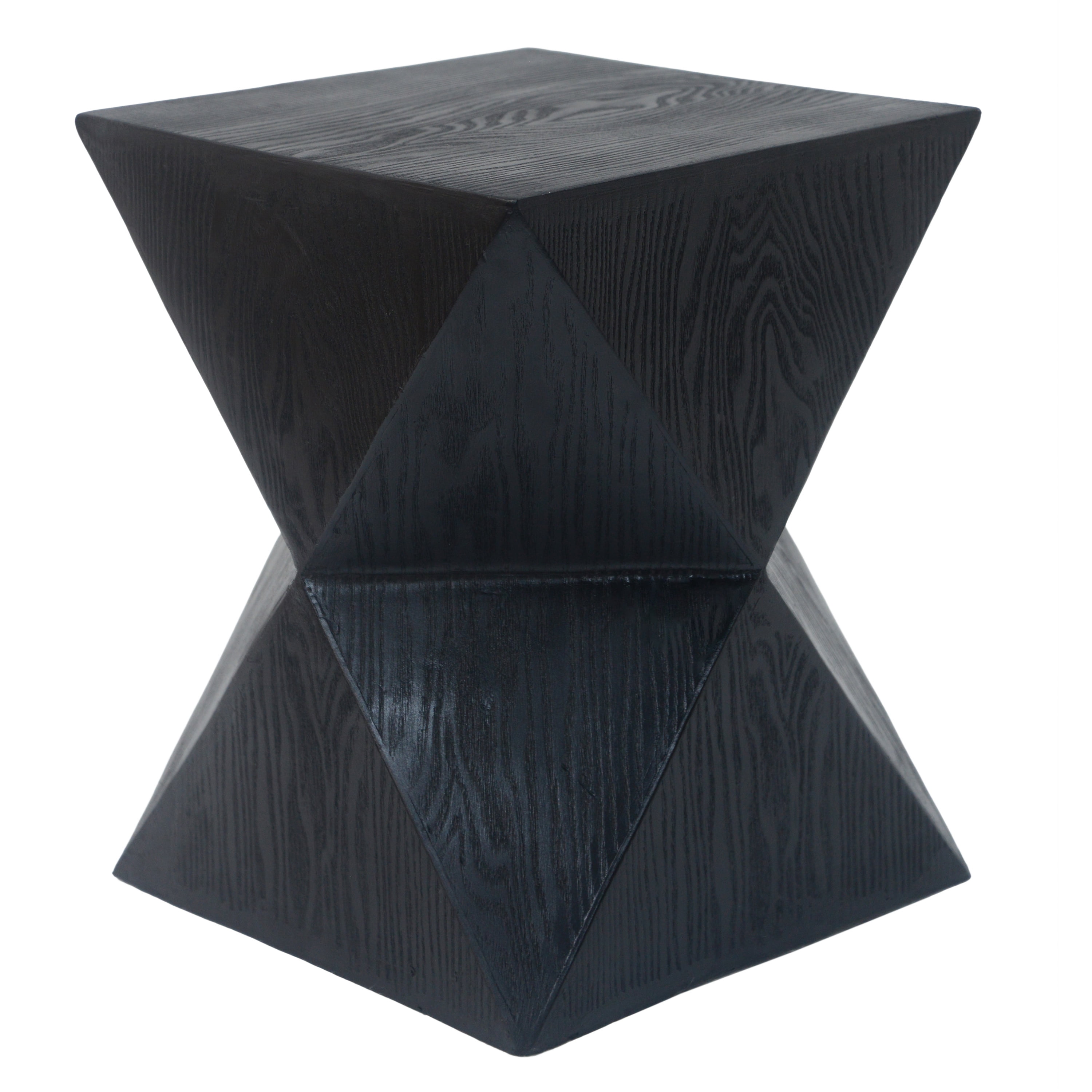 Prismatic Side Table, 14.25 Inch Black Concrete Table with Wood Grain Texture for Patio Garden, Black