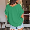 thumbnail image 4 of QLEICOM Womens Summer Tops Oversized T-shirts V Neck Solid Color V Neck Short Sleeve Casual Loose Tunic Tank Tops Women Shirts Blouses Green S, 4 of 5