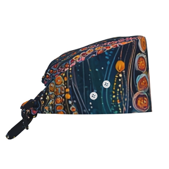 Working Cap Adjustable Tie Back Hat with Integrated Sweatband, Head Cover for Kitchen, Cleaning , Jellyfish Patterns Art