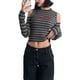 thumbnail image 3 of TRKIYQC Suéter de Punto de Manga Larga para Mujer con Letra a Rayas, Versión Flaca con Hombros Descubiertos Ropa de Primavera TRKIYQC  moda, 3 of 10