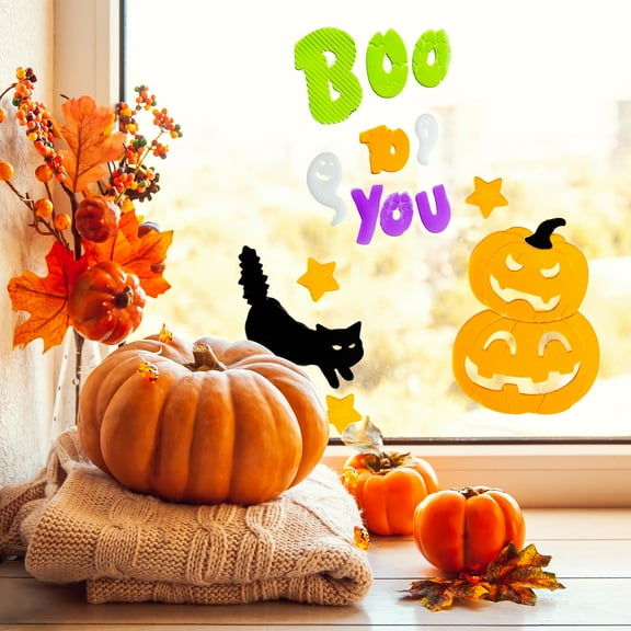 Northlight 14-Piece Green and Orange Boo To You Halloween Gel Window Clings