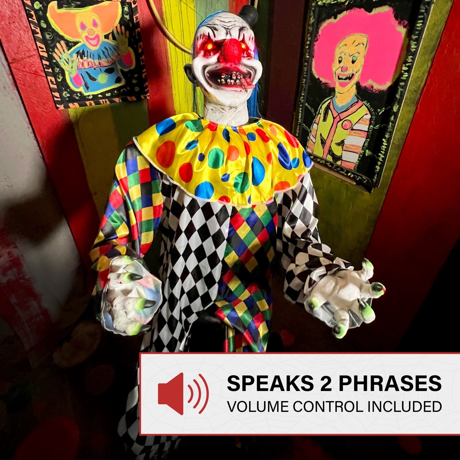 Haunted Hill Farm 5.9 ft Voice & Sound-Sensor Clown on Tricycle Halloween Animatronic, HHTRIBKCLOWN-1FLSA