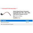 thumbnail image 2 of Vehicle Speed Sensor Connector - Compatible with 1998 - 2001, 2003, 2006 Audi A4 Quattro 3.0L V6 1999 2000, 2 of 2
