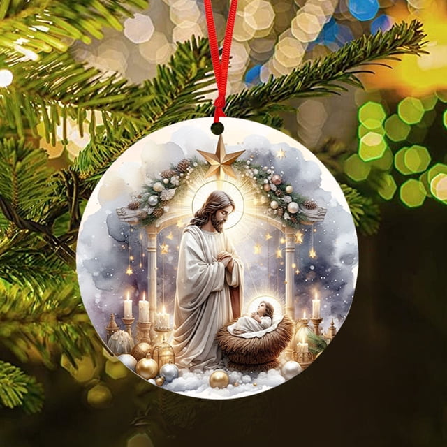Adornos navideños, adornos navideños, decoración de belén, árbol de Navidad de madera, decoración para coche, regalos religiosos sagrados, belén, decoración navideña, regalos, colgante de Jesús