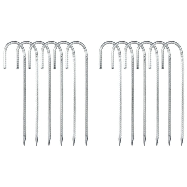 Uxcell 16 Pack Rebars Stakes, J-Hook Ground Stakes, Galvanized Steel Tent Stake Garden Wind Staple Silver Tone 12"