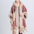 thumbnail image 4 of Xfvqtps Women Cape Faux Fur Collar Cloak Tassel Fashion Print Thickened Warm Loose Streetwear Windproof Coldproof Warm Winter Long Coat Hot Pink, 4 of 6