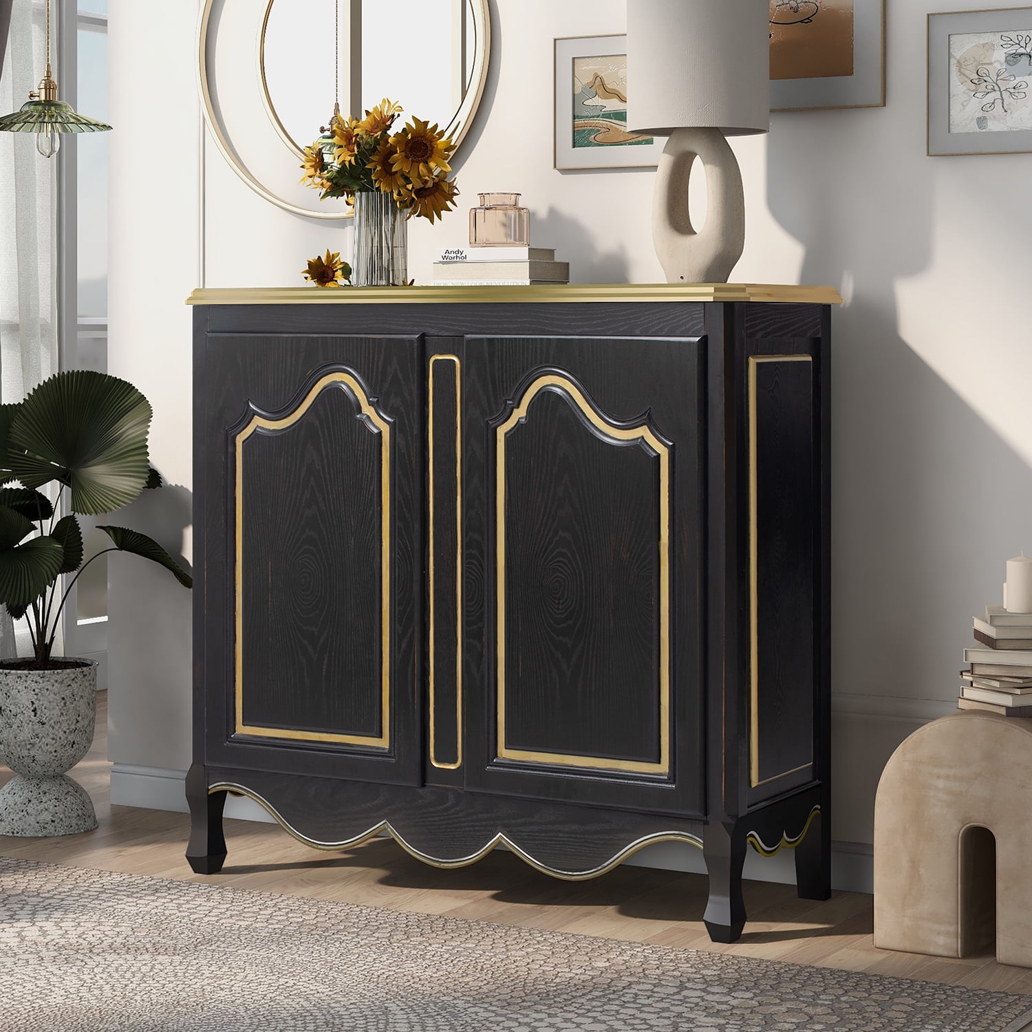 Kadyn Accent Storage Cabinet, Solid Wood Kitchen Storage Cabinet with 2 Doors,Pure Hand Drawn and Solid Wood Legs, Sideboard for Kitchen Living Room, Black Kadyn Accent Storage Cabinet, Solid Wood Kitchen Storage Cabinet with 2 Doors,Pure Hand Drawn and Solid Wood Legs, Sideboard for Kitchen Living Room, Black