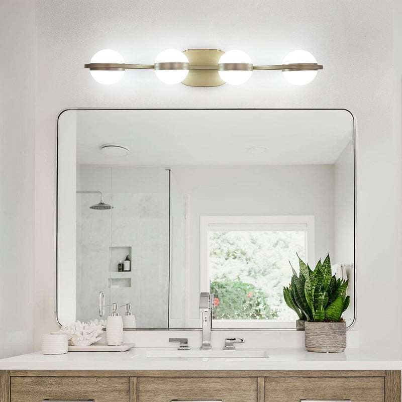 28" Gold 4-Light LED Bathroom Vanity Light Fixture, Modern Wall Mounted Lighting with Crystal Sand Acrylic Shades, Bathroom Light Fixtures Over Mirror for Vanity, Bedroom, Powder Room