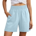 thumbnail image 2 of Linen Shorts for Women Summer Casual Lightweight Elastic High Waist Wide Straight Leg Loose Beach Shorts with Pockets, 2 of 6