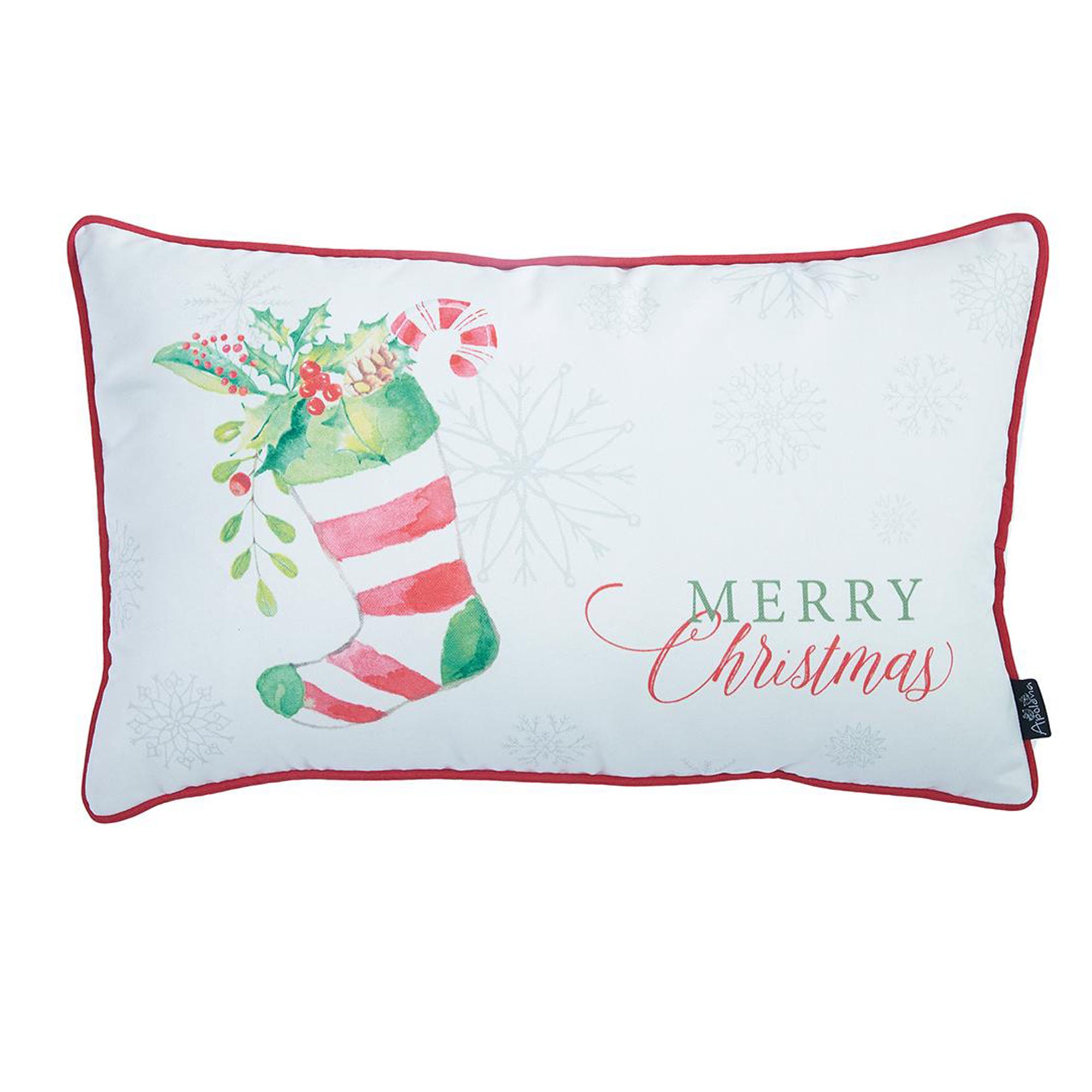 Mike&Co. New York Christmas Tree Decorative Throw Pillow Set of 4 Lumbar White & Red for Couch, Bedding - White - 12 x 20 in