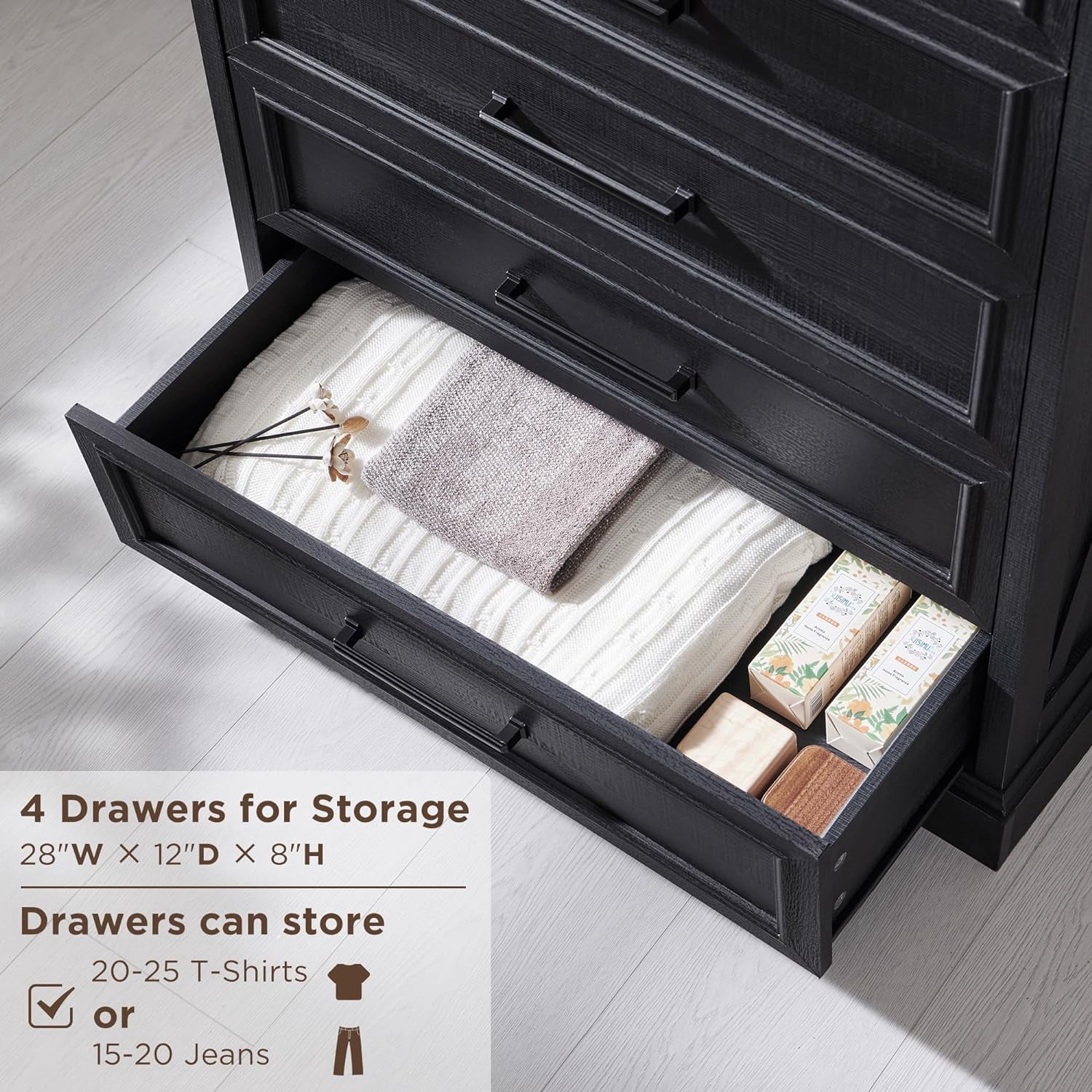 ACCOHOHO 6 Drawer Dresser for Bedroom, Farmhouse 46" High Wooden Country Style Drawer Chest, Wide Metal Handle Pull-out Storage Cabinet, Black