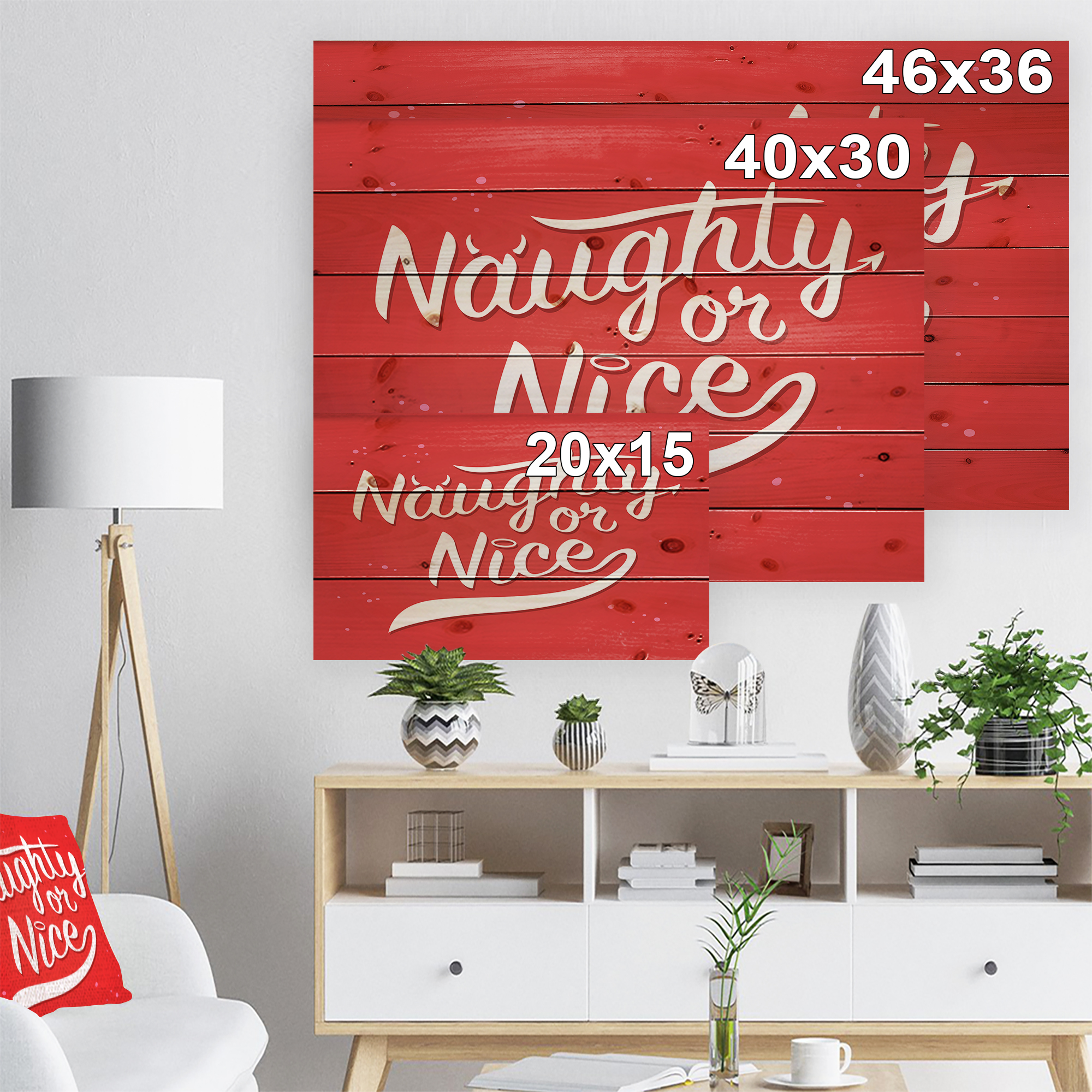Designart 'Christmas Naughty or Nice' Print on Natural Pine Wood