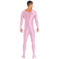 thumbnail image 3 of YONGHS Men's Shiny Glossy Long Sleeve Unitard Full Bodysuit Leotard Jumpsuit Halloween Zentai Pink XL, 3 of 7