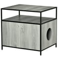 thumbnail image 2 of PawHut Cat Litter Box Enclosure Double-door Nightstand with Storage Shelf Grey, 2 of 9
