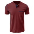 thumbnail image 2 of Frontwalk Men T Shirts Button Up Summer Tops Pocket Henley Mens Loose Fit Blouse Short Sleeve Basic Tee Burgundy L, 2 of 7