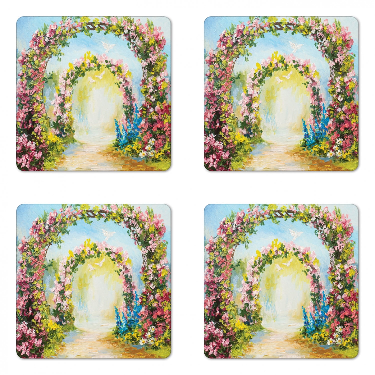 Country Coaster Set of 4, Colorful Floral Arch in the Summer Park