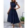 thumbnail image 5 of Women'S Ruffle Sleeve Stand Collar Maxi Dress A-Line Hem Ruffled Summer Casual Belted Dress Navy Blue XL, 5 of 8