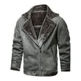 thumbnail image 5 of gbyLJF Men's Lapel Long Sleeve Coat Fleece Lined Zipper Warm Leather Jacket Casual Comfy Jacket with Zipper Pockets, 5 of 9