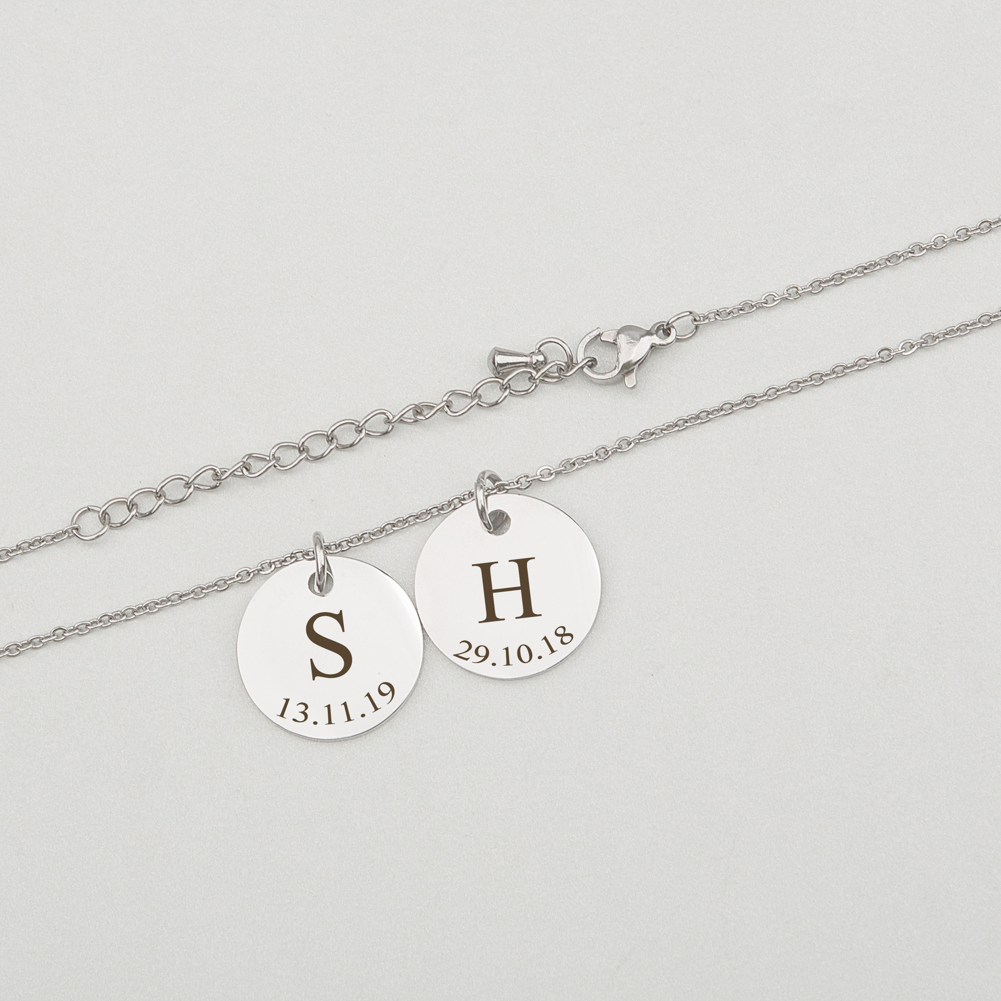 Personalized Silver Initial Date Disc Necklace - Mother's Day Gift for Mom - Engravable Jewelry for Her - Custom Anniversary Pendant - Ships Next Day!