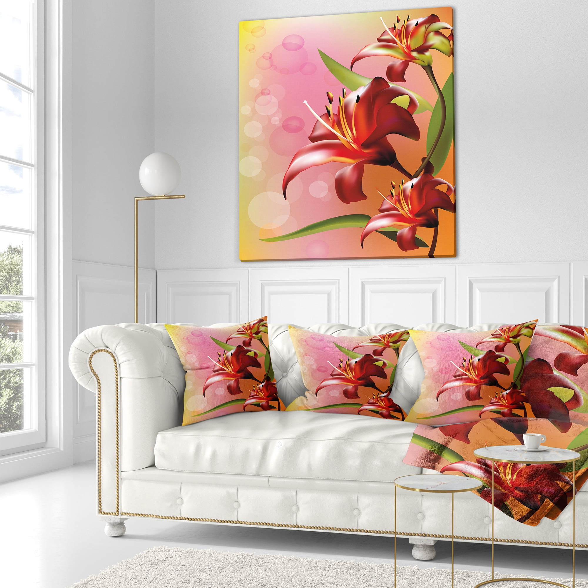 Designart Beautiful Vector Flower on Pink - Flowers Throw Pillowwork - 16x16