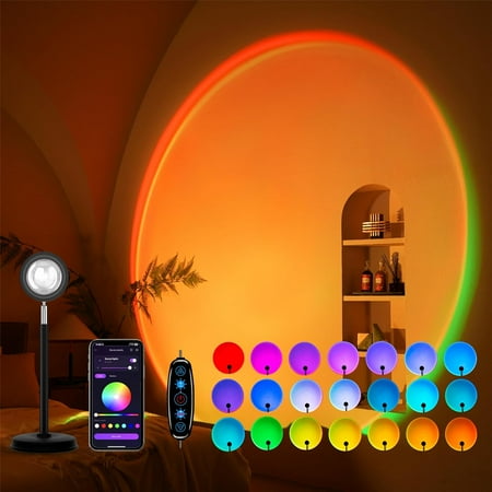 

Sunset Lamp Projection Not Only 21 Colors Sunset Lights 180 Degree Rotation Led Light Push Button Switch & App Control Projector For Party Bedroom Decor