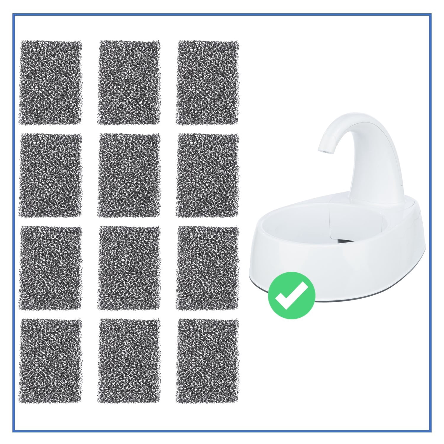 TRIXIE Replacement Filter to Remove Debris for TRIXIE Curved Drinking Fountain, 12 Pack