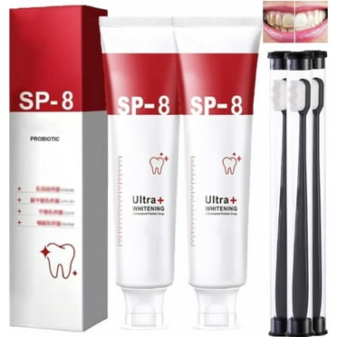 2PCS Sp-8 Probiotic Toothpaste, Sp8 Teeth Whitening Toothpaste with Toothbrush, Sp-8 Fresh Breath Toothpaste for Sensitive Teeth, Stain Protector