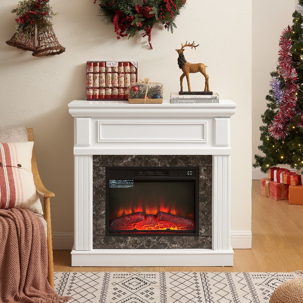 Avger Electric Fireplace with Mantel, 23" Insert, Adjustable Flame, Remote Control, White