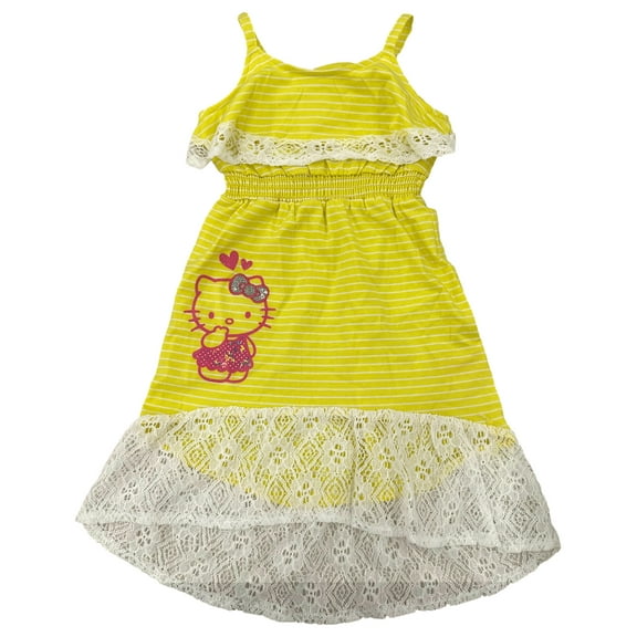 Hello Kitty Toddler Girls Yellow Pink & White Striped Lace Tank Dress 2T