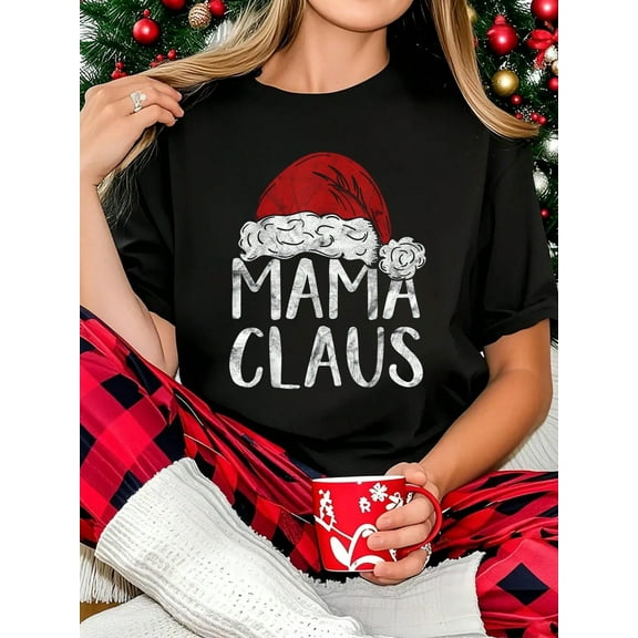 100% Cotton Women T-Shirt Mama Claus Christmas Costume Gift Santa Matching Family Xmas T-Shirt