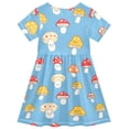 thumbnail image 2 of Cute Mushrooms Pattern Girls Short Sleeve Dress A Line Sun Protection Breathable Comfort Sundress 4T, 2 of 8