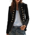 thumbnail image 2 of Maqroz Napoleon Jacket for Womens Stand Collar Long Sleeve Double Breasted Outerwear Gold Decor Buttons Tailored Structured Dressy Jacket for Evening Occasions, 2 of 7