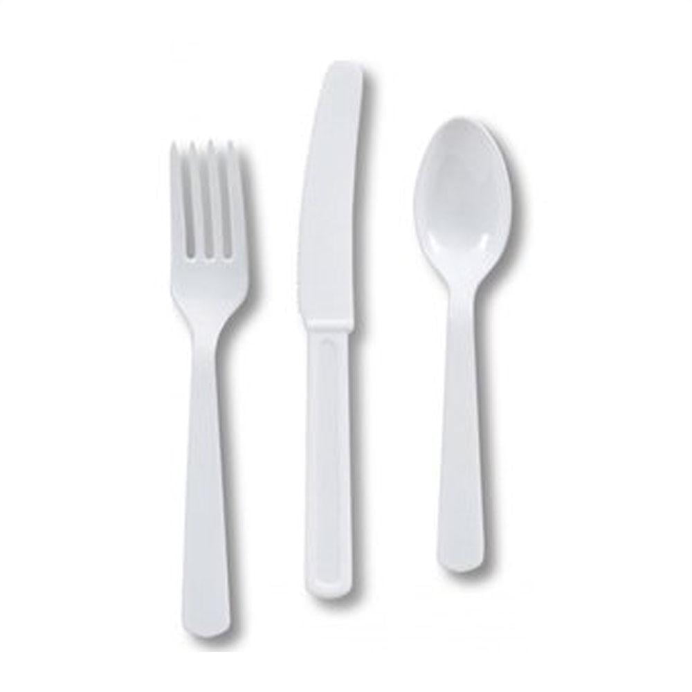 White Heavy Duty Plastic Cutlery Assortment,Pack of 24 EA