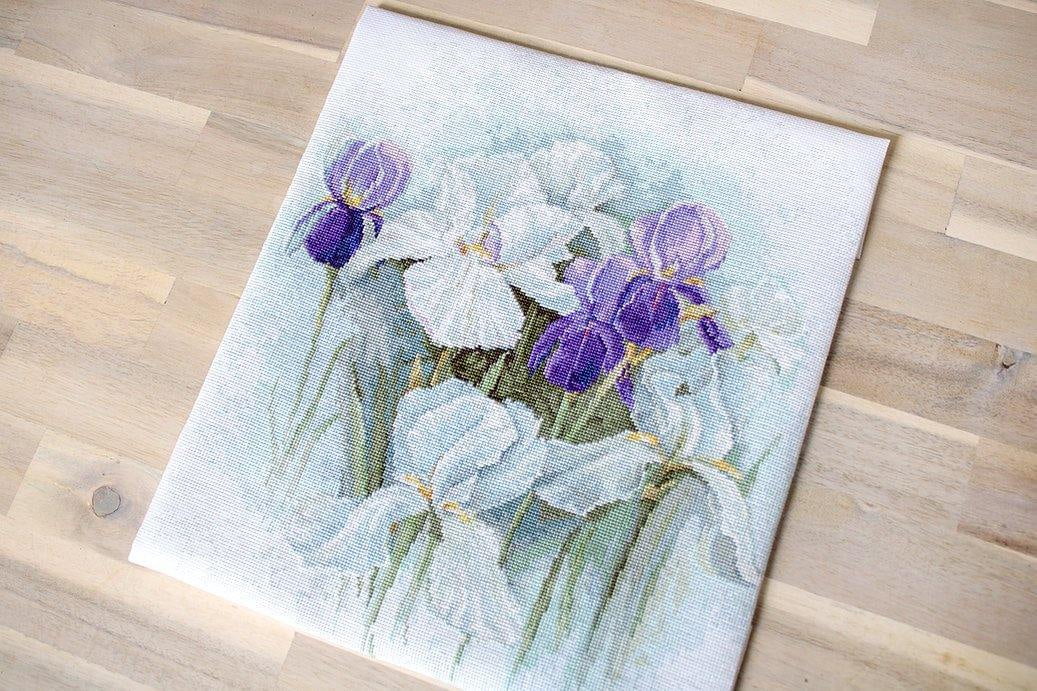 Counted Cross-Stitch Kit Irises B2367 By Luca-S Needlework Easy Flowers Nature White Purple Canvas Cotton