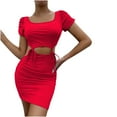 thumbnail image 2 of Honeeladyy Dress Party Beach Dresses on Clearance Fashion Women Summer Short Sleeve Attractive Party Bandage Solid Color Mini Dress, 2 of 8